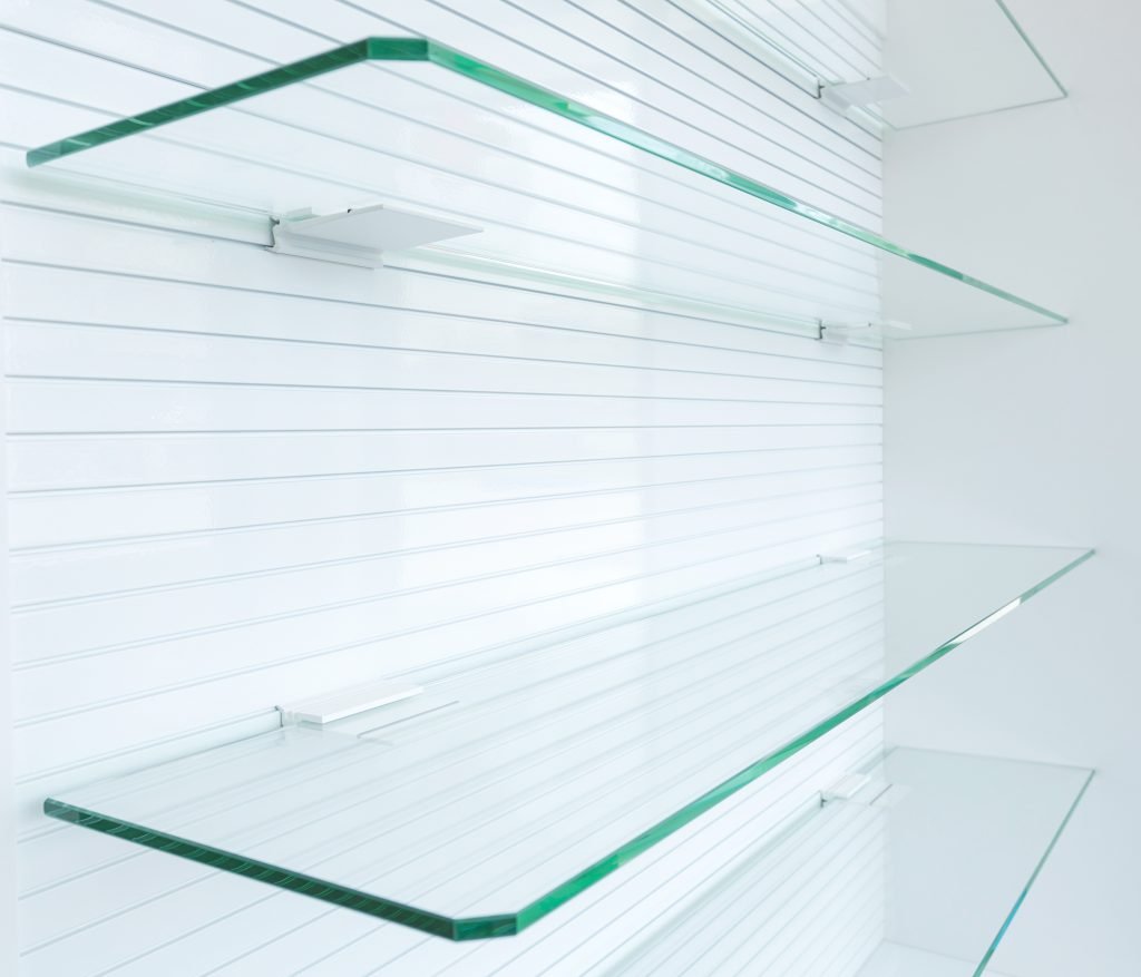 glass empty shelves