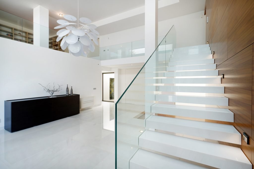 apartment entrance hall with wooden staircase access to upper floor, design, furniture, home, modern, sea, wooden